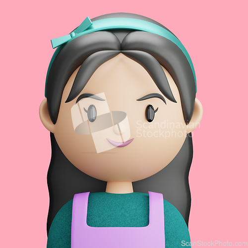 Image of 3D cartoon avatar of smiling woman