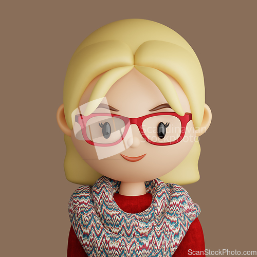 Image of 3D cartoon avatar of smiling woman