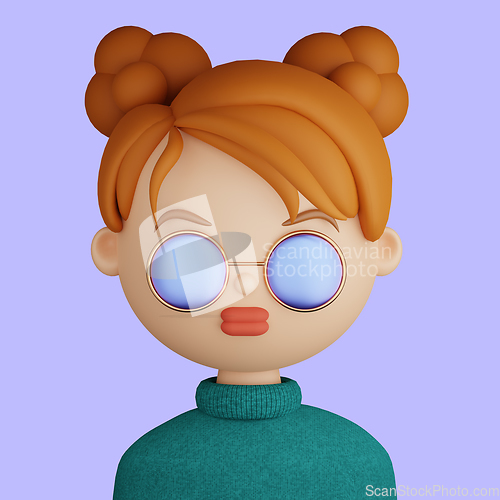 Image of 3D cartoon avatar of smiling young woman