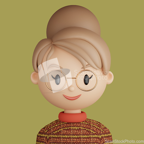 Image of 3D cartoon avatar of smiling woman