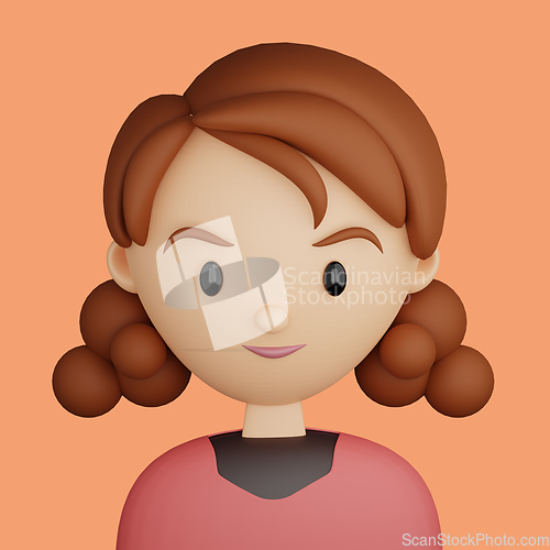 Image of 3D cartoon avatar of smiling young woman