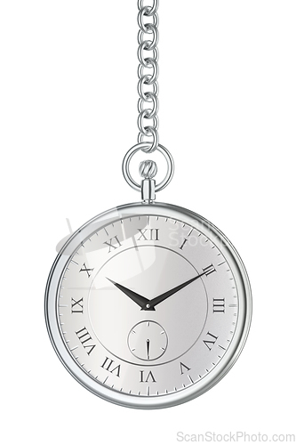 Image of Shiny silver pocket watch with chain