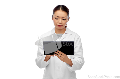 Image of asian female doctor with tablet pc and stethoscope