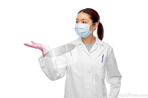 Image of asian female doctor or scientist in medical mask