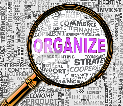 Image of Organize Magnifier Shows Arranged Management 3d Rendering