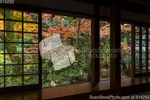 Image of Japanese temple in autumn season