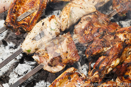 Image of skewers of meat, close-up