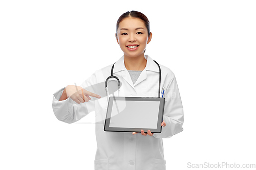 Image of asian female doctor with tablet pc and stethoscope