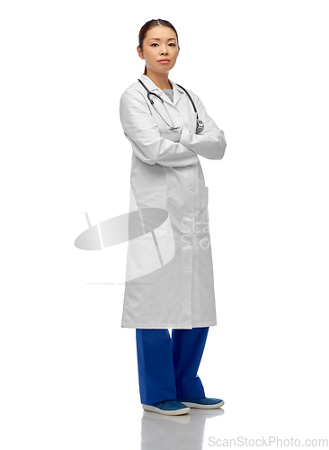 Image of asian female doctor in white coat