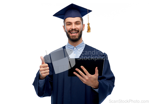 Image of male graduate student or bachelor with tablet pc