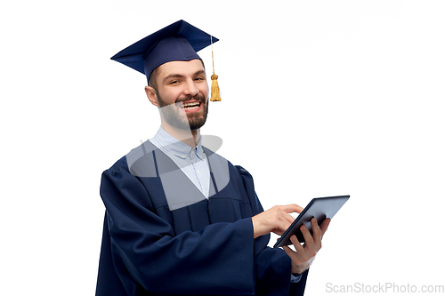 Image of male graduate student or bachelor with tablet pc