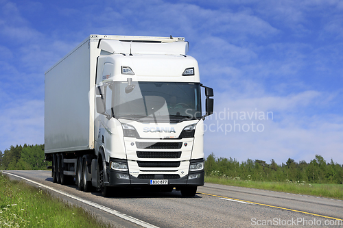 Image of White Scania Truck on Road