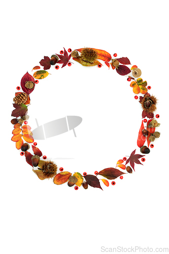 Image of Natural Autumn Wreath of Leaves Berries and Nuts