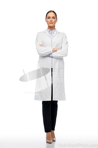 Image of female doctor or scientist in white coat