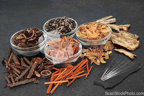 Image of Chinese Medicine with Acupuncture Needles for Alternative Therap