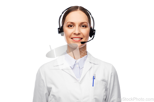 Image of smiling female doctor with headset