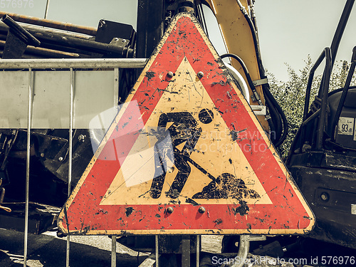 Image of Vintage looking Road works sign