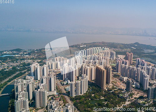 Image of Aerial view of Hong Kong cityscape