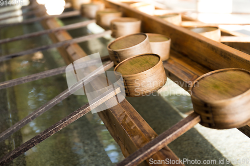 Image of Japanese bamboo ladle in Japanese Temple