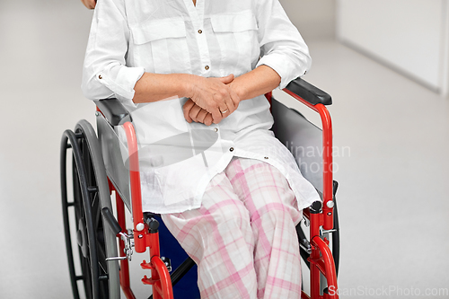 Image of senior woman patient in wheelchair at hospital