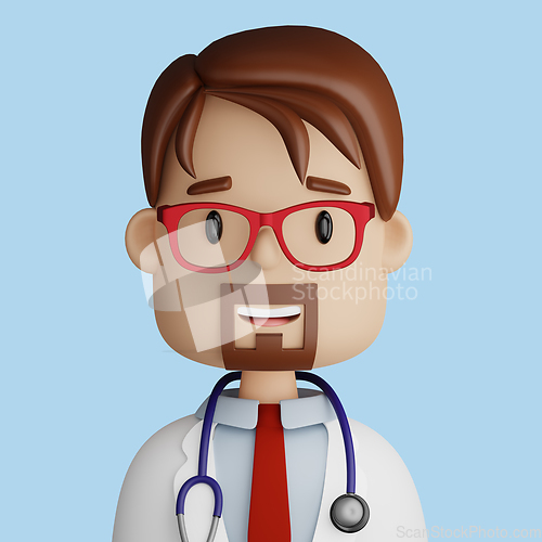 Image of 3D cartoon avatar of pretty, bearded doctor