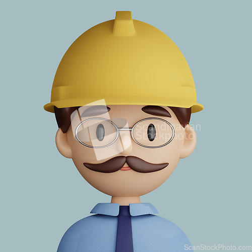 Image of 3D cartoon avatar of engineer man with safety helmet