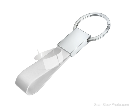 Image of Silver keychain with white leather strap