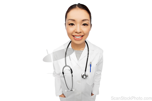 Image of happy smiling asian female doctor with stethoscope