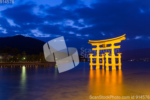 Image of Itsukushima Shrine in Japan at night