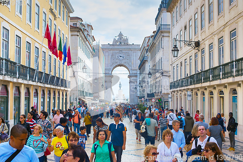 Image of People crowded Augusta street Lisbon