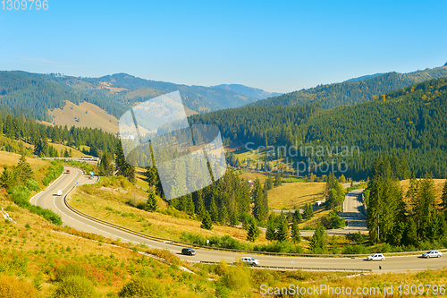 Image of Cars on  mountains road  Romania