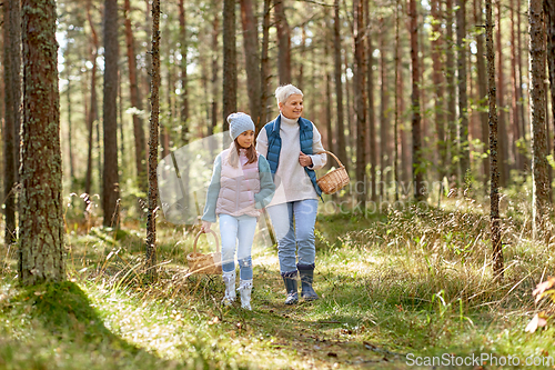 Image of grandmother and granddaughter picking mushrooms