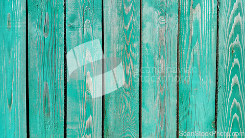 Image of Texture of weathered wooden green painted fence