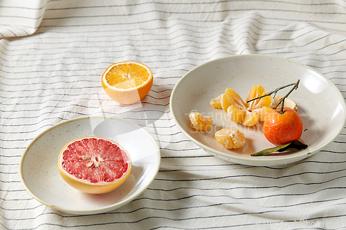 Image of still life with mandarins and grapefruit on plate