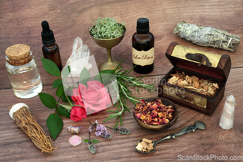 Image of Love Potion and Aphrodisiac Ingredients for Magic Spell Concocti