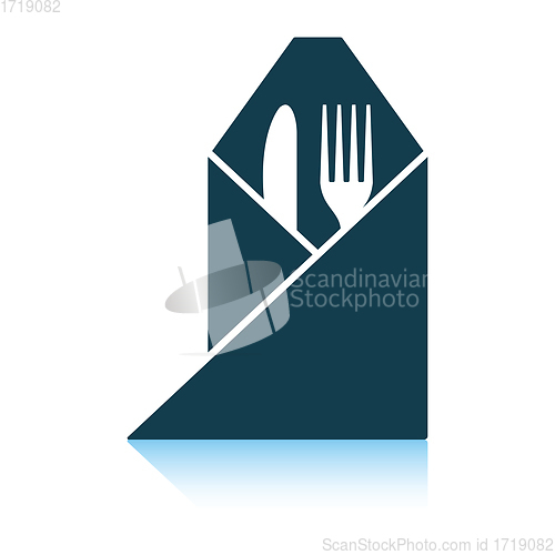 Image of Fork and knife wrapped napkin icon