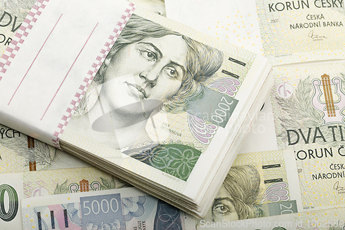 Image of czech banknotes 5 and 2 thousand crowns