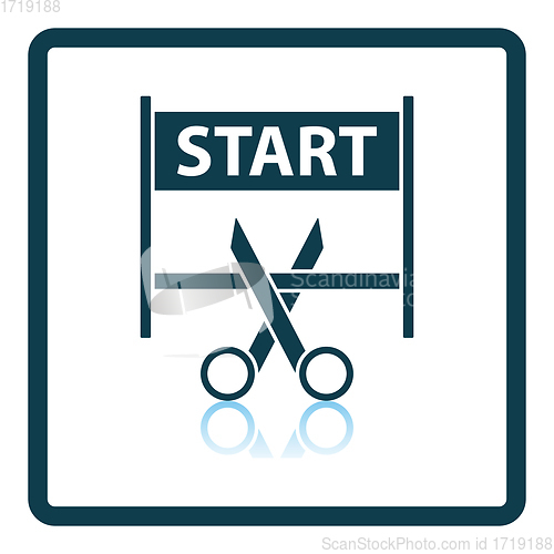 Image of Scissors Cutting Tape Between Start Gate Icon