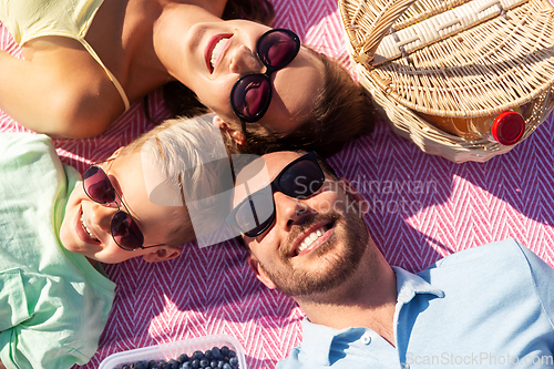 Image of happy family having picnic on summer beach