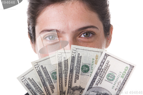 Image of businesswoman showing the money 