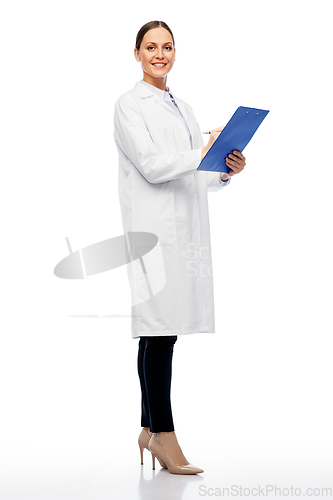Image of happy smiling female doctor with clipboard
