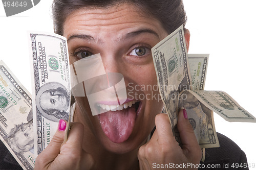 Image of businesswoman showing her money