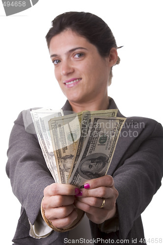 Image of businesswoman showing her money