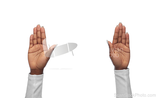 Image of hands of african american woman