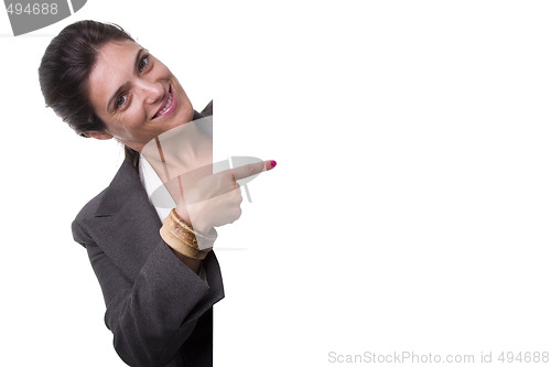 Image of Businesswoman holding a billboard