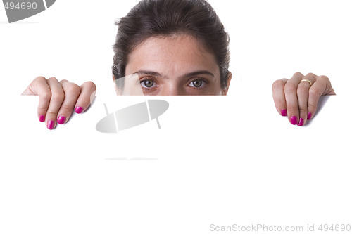 Image of Businesswoman holding a billboard