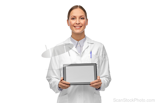 Image of female doctor or scientist with tablet computer