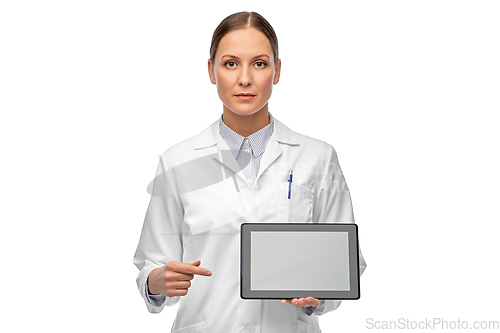 Image of female doctor or scientist with tablet computer