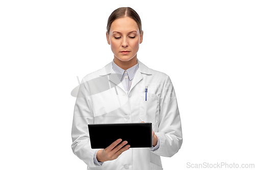 Image of female doctor or scientist with tablet computer
