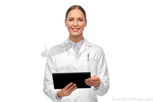 Image of female doctor or scientist with tablet computer